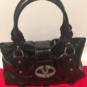 Valentino GARAVANI Black patent leather crystal Brooch Catch Satchel bag